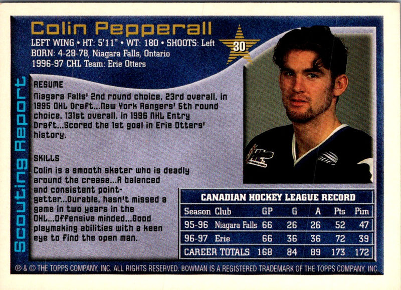 1997 Bowman CHL Colin Pepperall