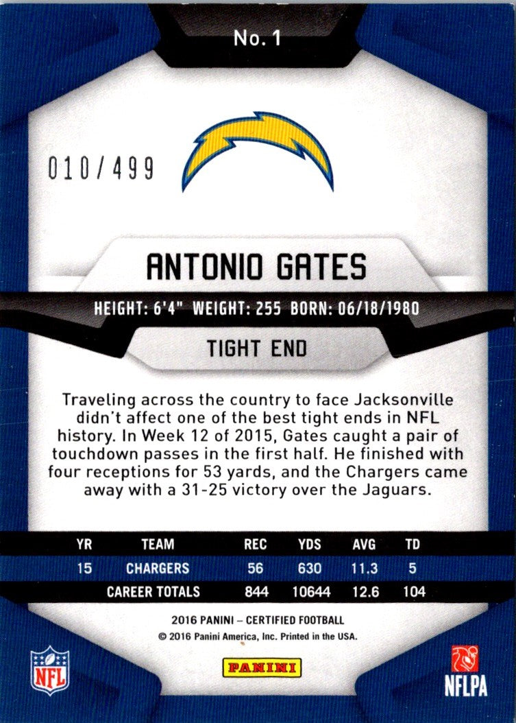 2016 Panini Certified Mirror Antonio Gates