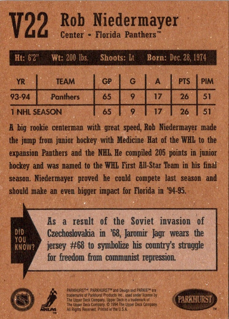 1994 Parkhurst Vintage Rob Niedermayer