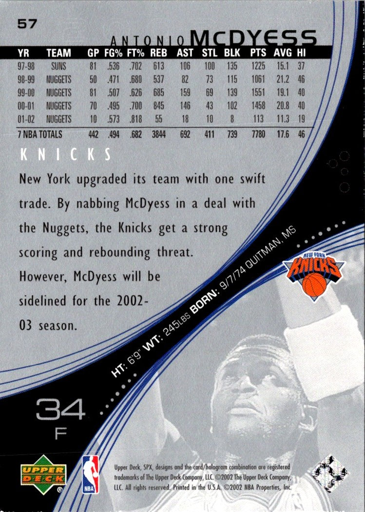 2002 Upper Deck Sweet Shot Antonio McDyess