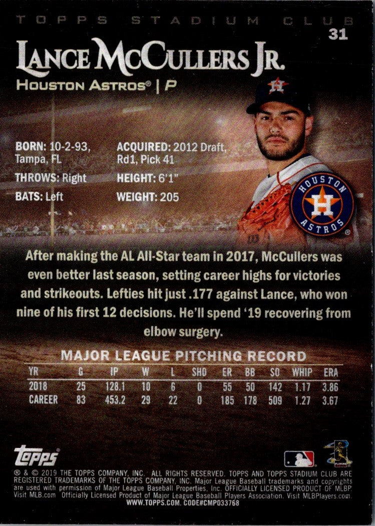 2019 Stadium Club Lance McCullers Jr.