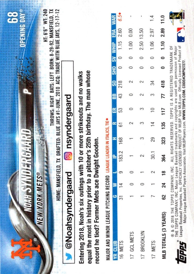 2018 Topps Opening Day Noah Syndergaard