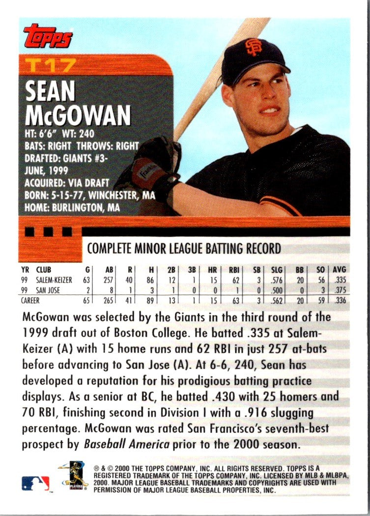 2000 Topps Chrome Traded & Rookies Sean McGowan