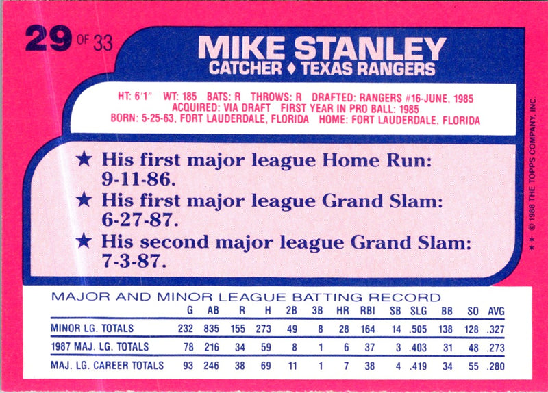 1988 Topps Toys'R'Us Rookies Mike Stanley