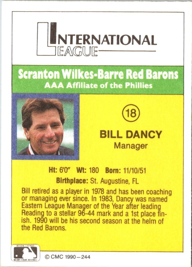 1990 CMC Scranton Red Barons Bill Dancy