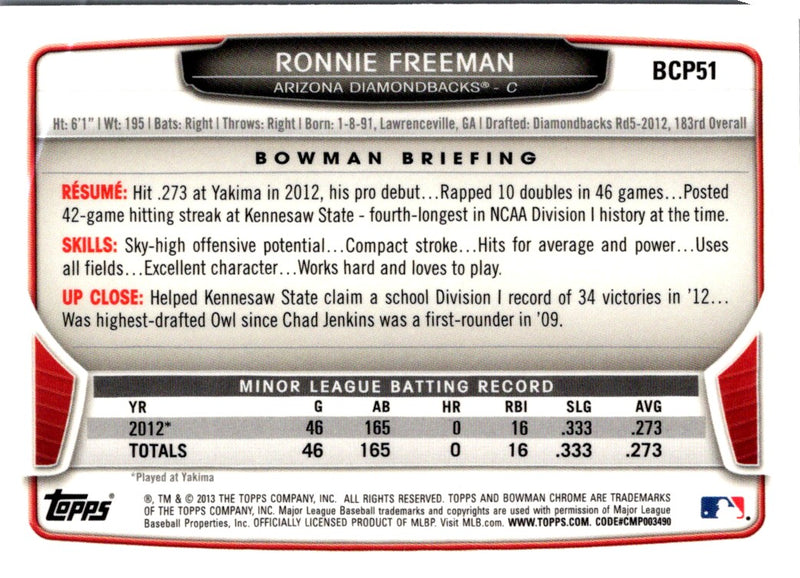 2013 Bowman Chrome Prospects Ronnie Freeman