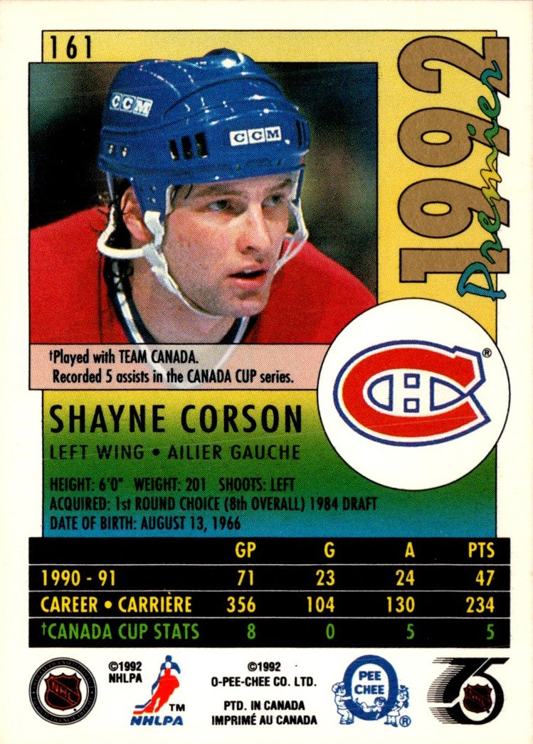 1991 O-Pee-Chee Premier Shayne Corson