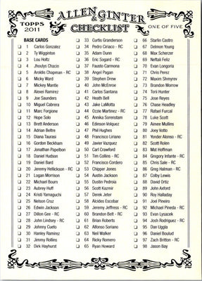 2011 Topps Allen & Ginter Checklists Checklist Checklist 1- #ONE