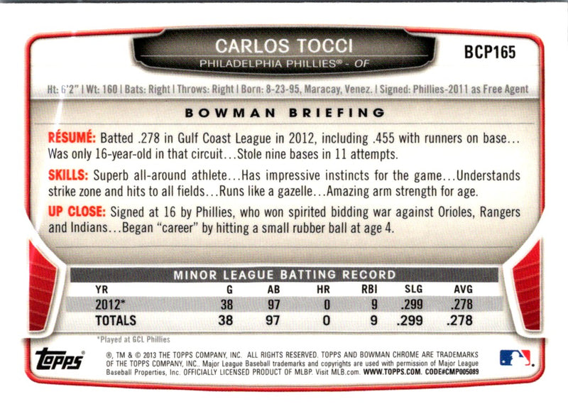 2013 Bowman Chrome Prospects Carlos Tocci