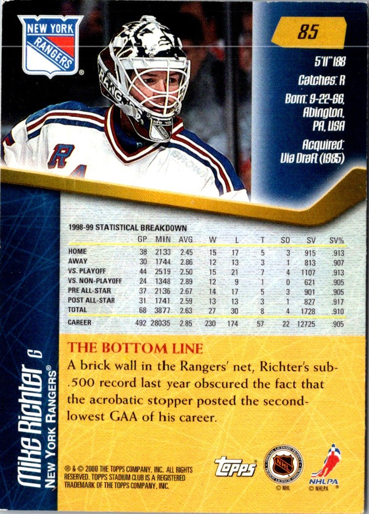 1999 Stadium Club Mike Richter