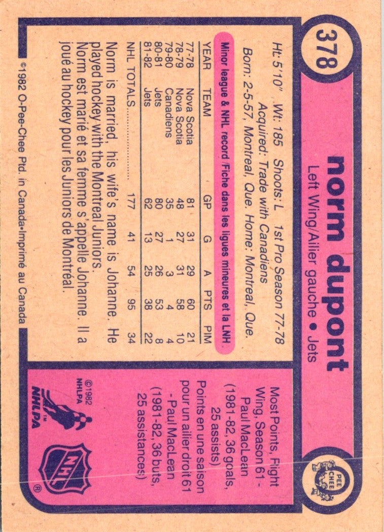 1982 O-Pee-Chee Norm Dupont