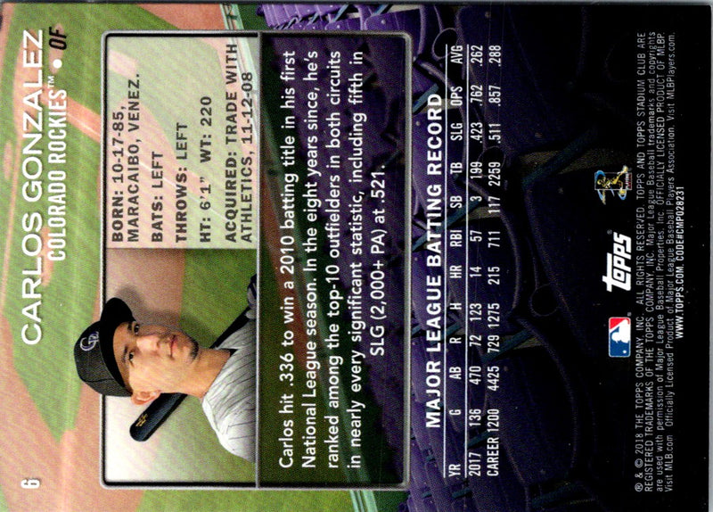 2018 Stadium Club Carlos Gonzalez