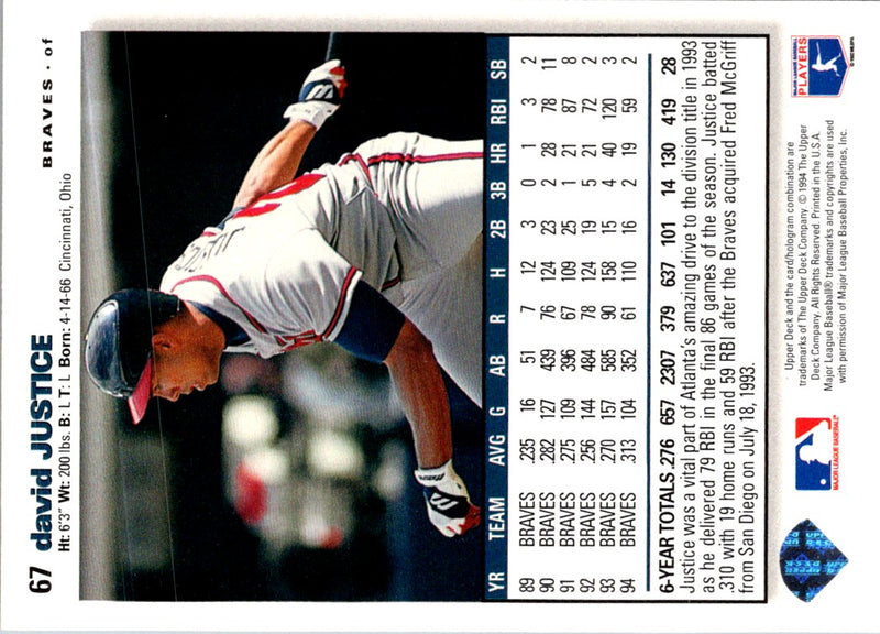 1995 Collector's Choice SE Silver Signature David Justice