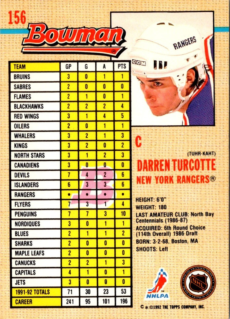 1992 Bowman Darren Turcotte