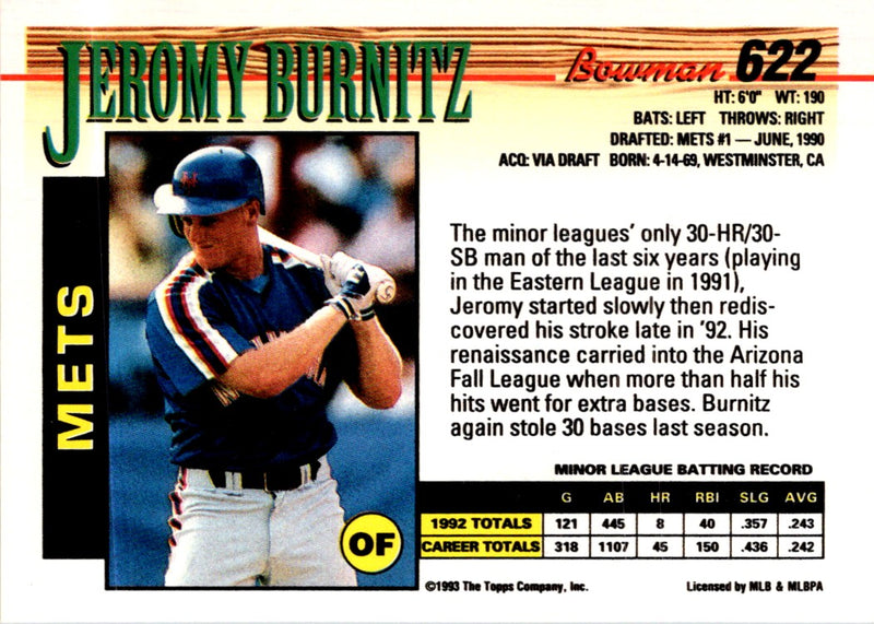 1993 Bowman Jeromy Burnitz