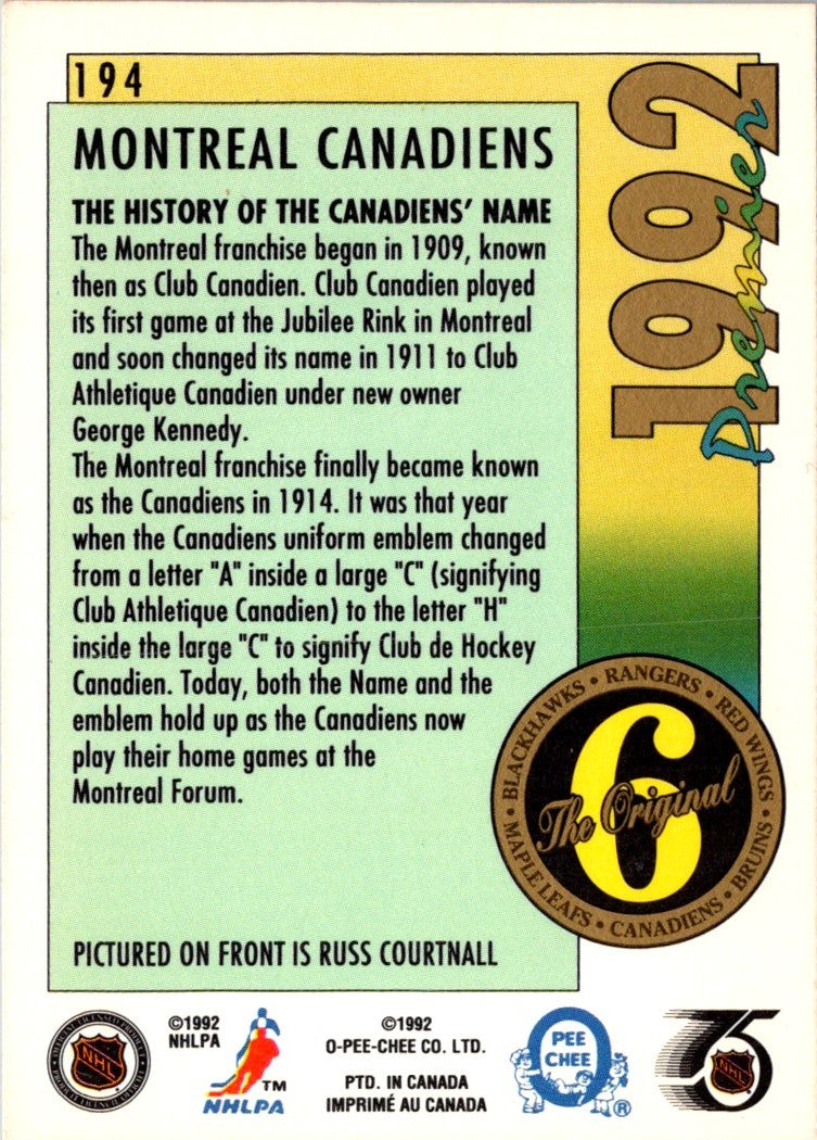 1991 O-Pee-Chee Premier Russ Courtnall