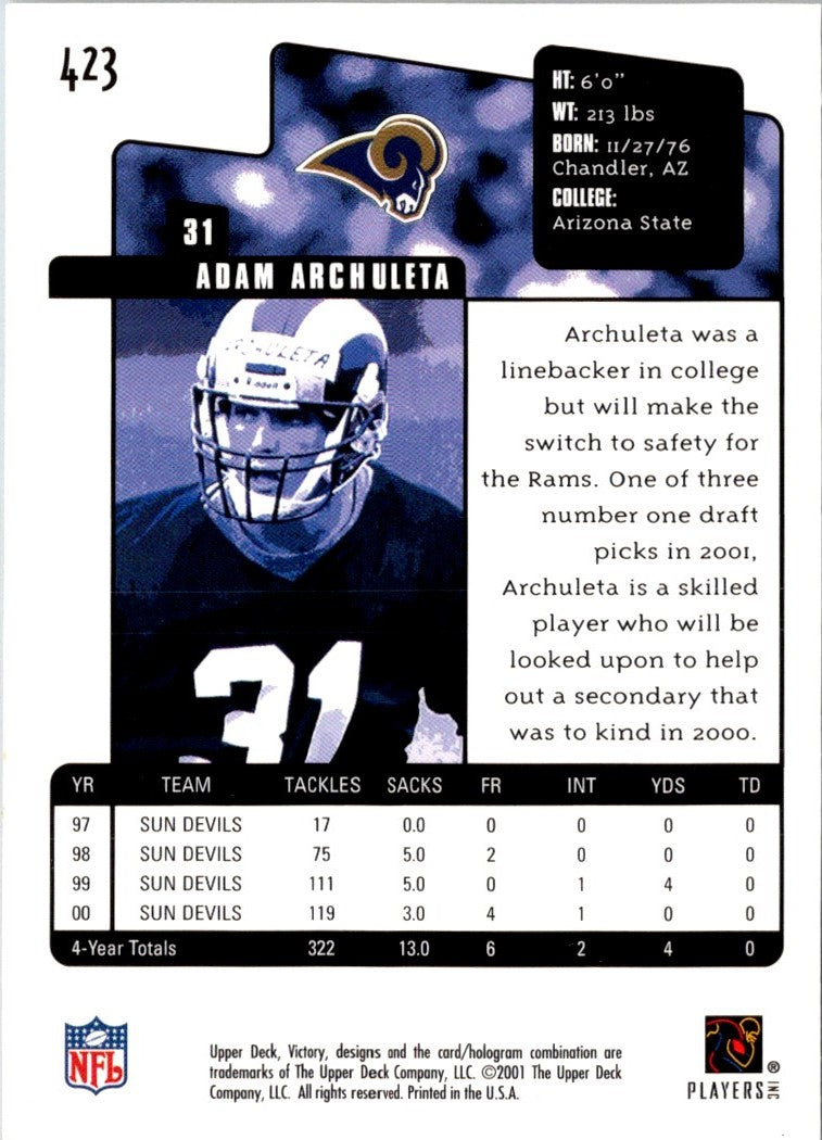 2001 Upper Deck Victory Adam Archuleta