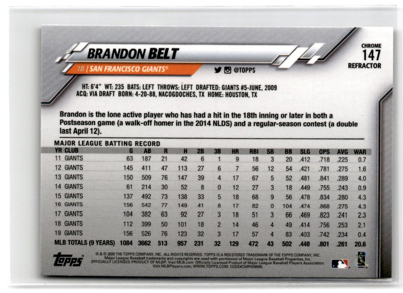 2020 Topps Chrome Refractor Brandon Belt