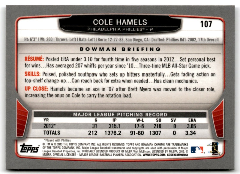 2013 Bowman Chrome Cole Hamels