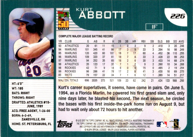 2001 Topps Kurt Abbott