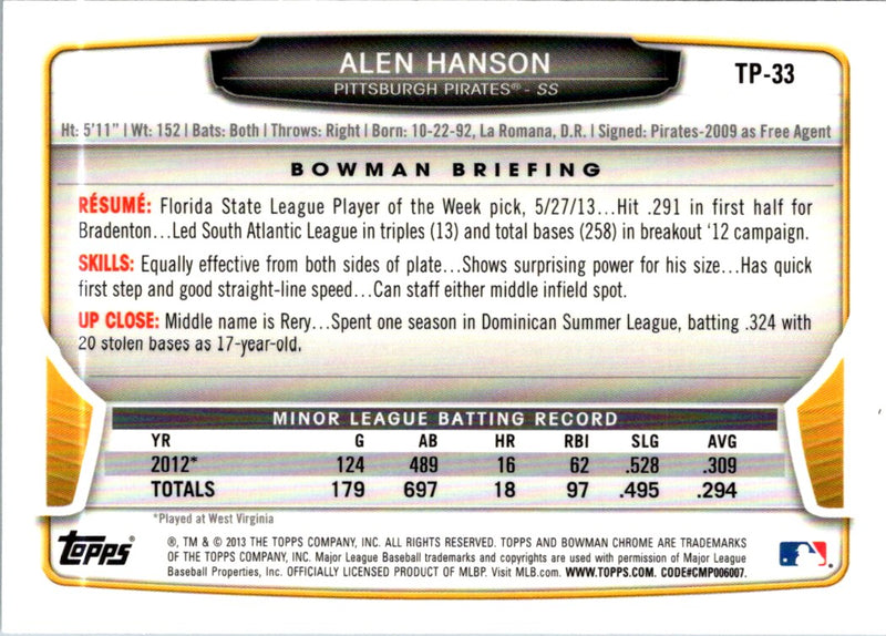 2013 Bowman Draft Picks & Prospects Chrome Top Alen Hanson