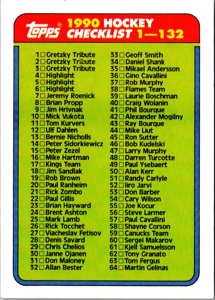 1990 Topps Checklist 1-132