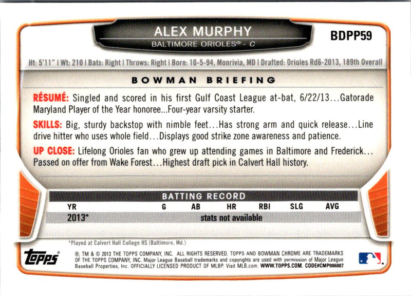 2013 Bowman Draft Picks & Prospects Chrome Alex Murphy