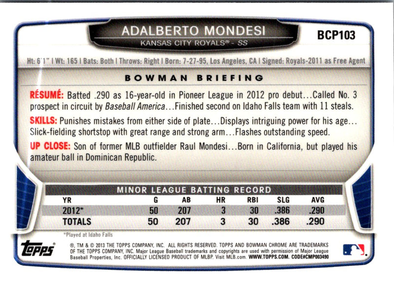 2013 Bowman Chrome Prospects Adalberto Mondesi