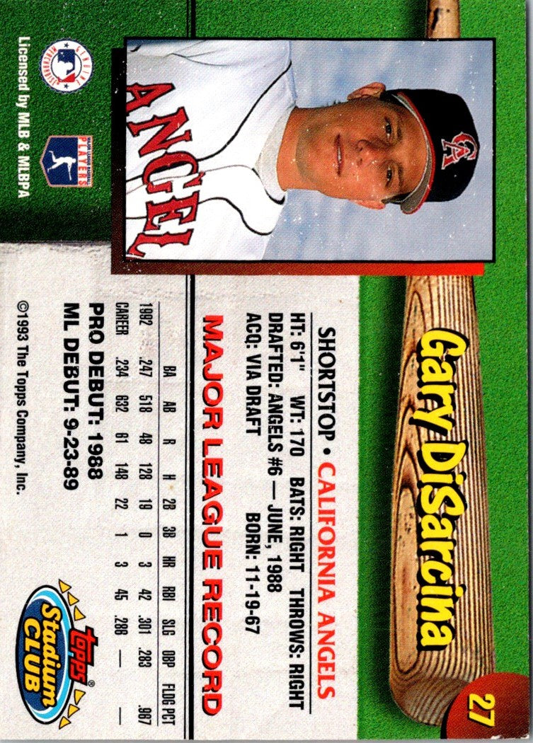 1993 Stadium Club California Angels Gary DiSarcina