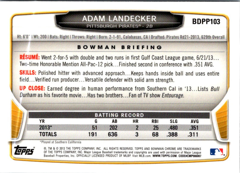 2013 Bowman Chrome Adam Landecker