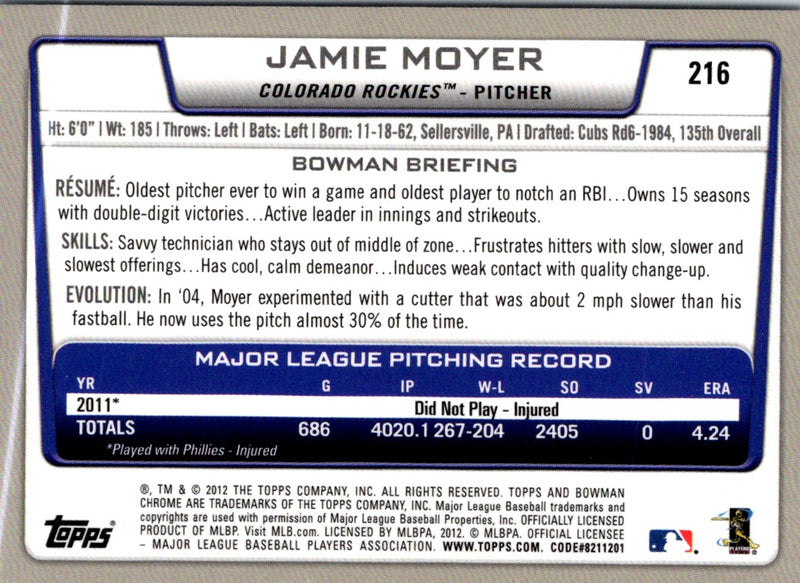 2012 Bowman Chrome Jamie Moyer