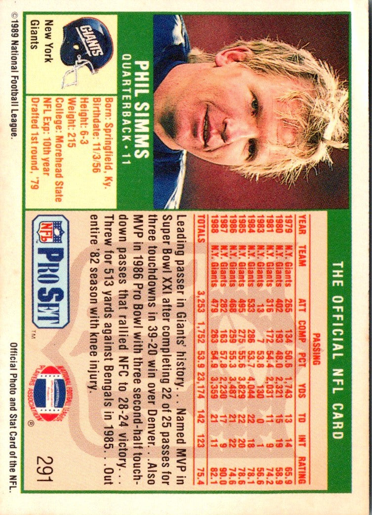 1989 Pro Set Phil Simms