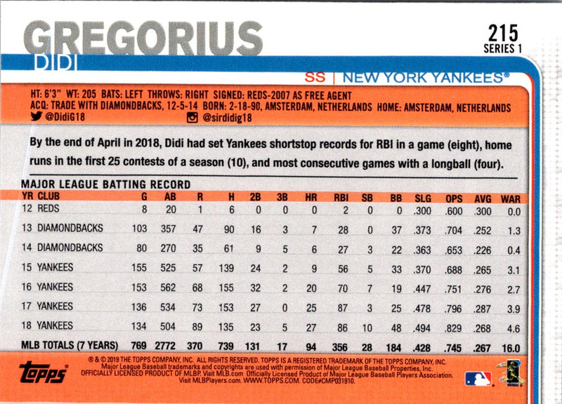 2019 Topps Didi Gregorius