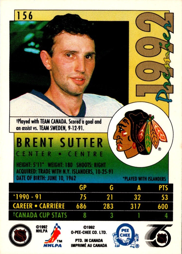 1991 O-Pee-Chee Premier Brent Sutter