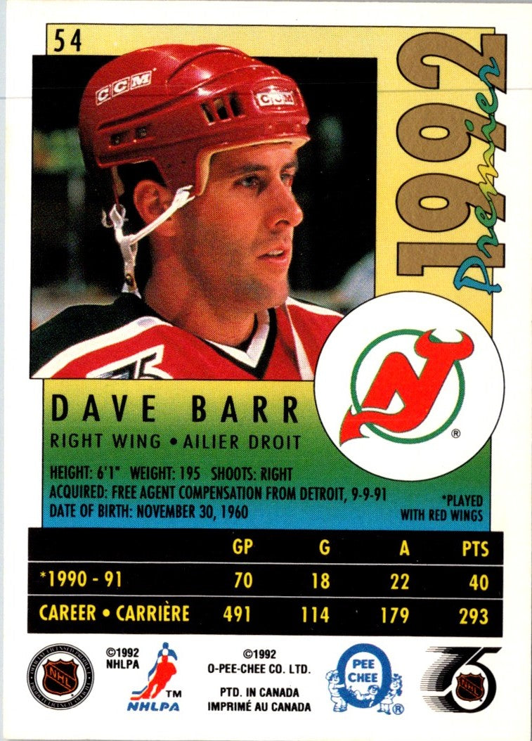 1991 O-Pee-Chee Premier Dave Barr