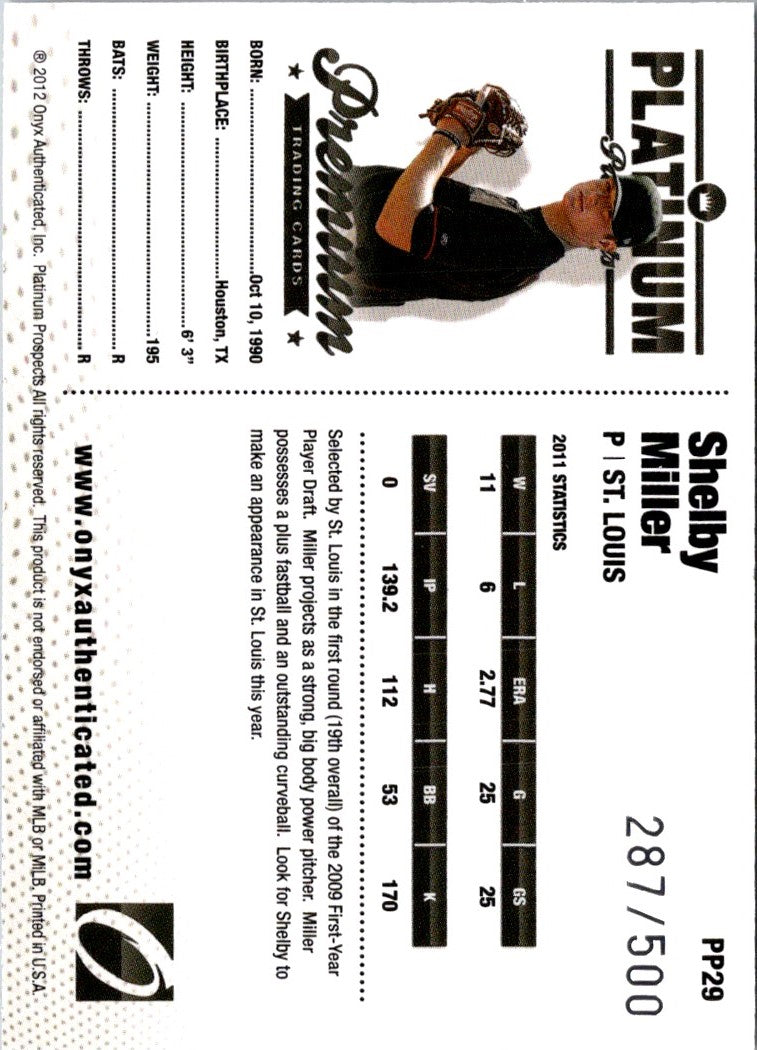 2012 Onyx Platinum Prospects Shelby Miller