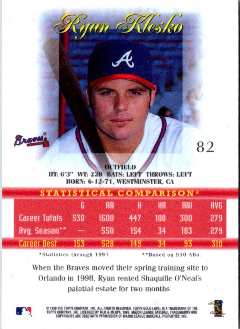 1998 Topps Gold Label Ryan Klesko