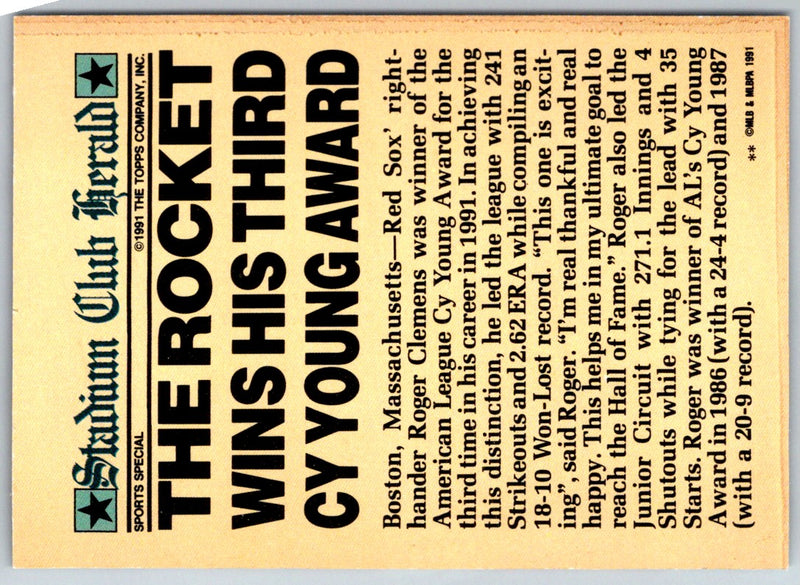 1991 Stadium Club Roger Clemens