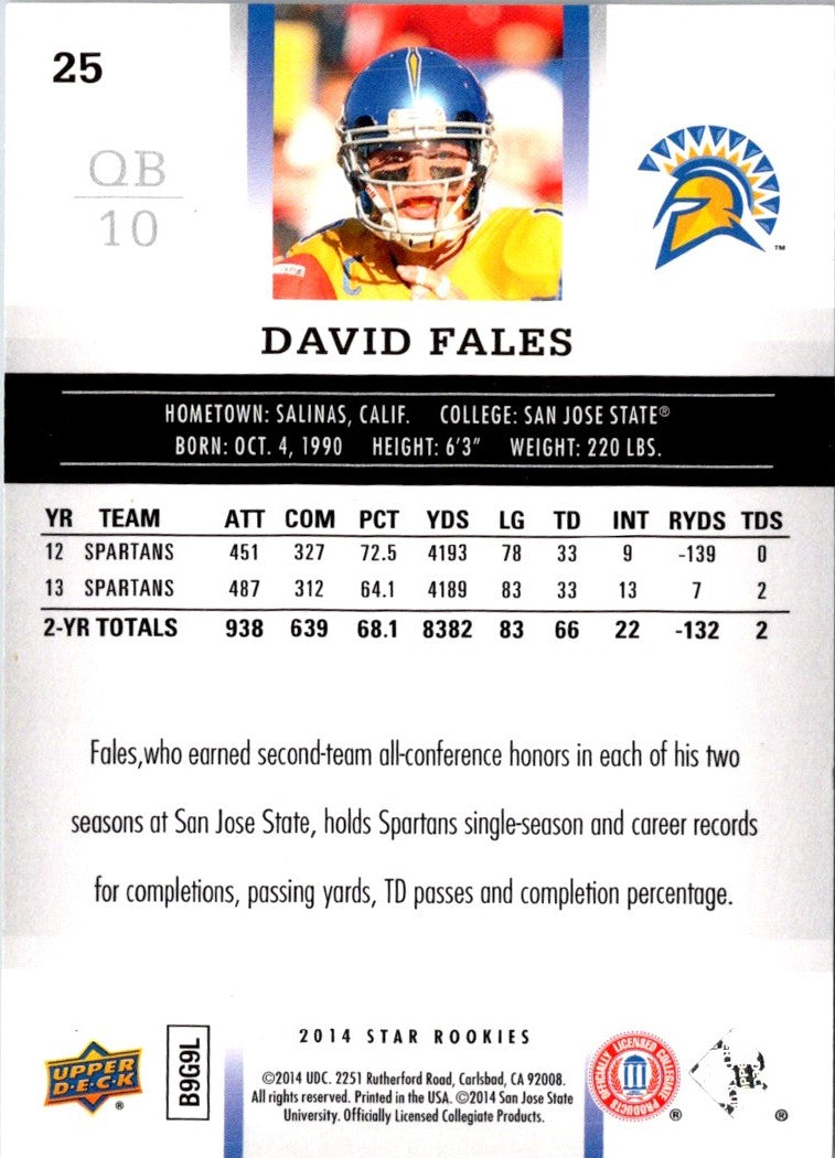 2014 Upper Deck Star Rookies Box Set SP David Fales