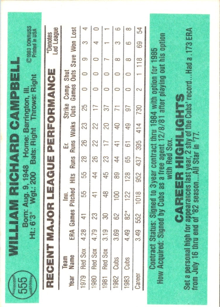 1984 Donruss Bill Campbell