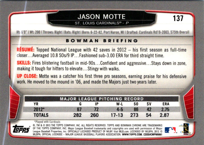 2013 Bowman Chrome Jason Motte