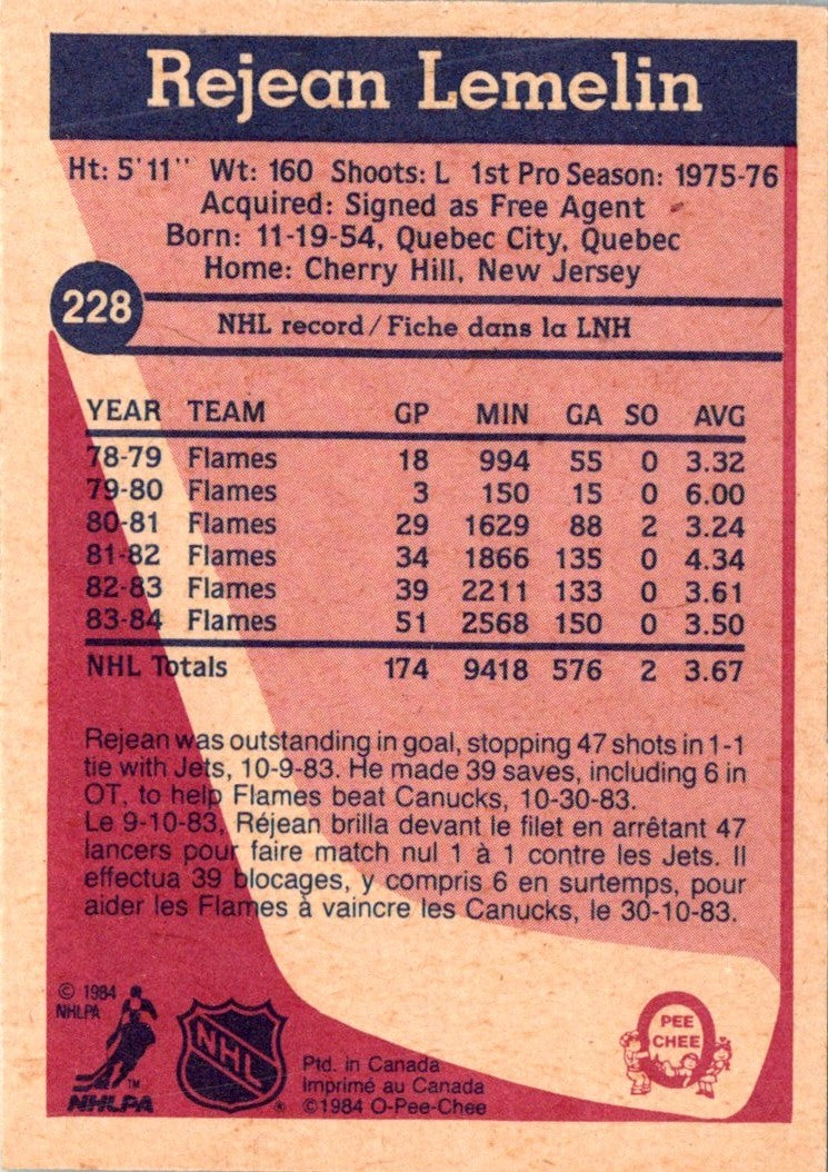 1984 O-Pee-Chee Rejean Lemelin