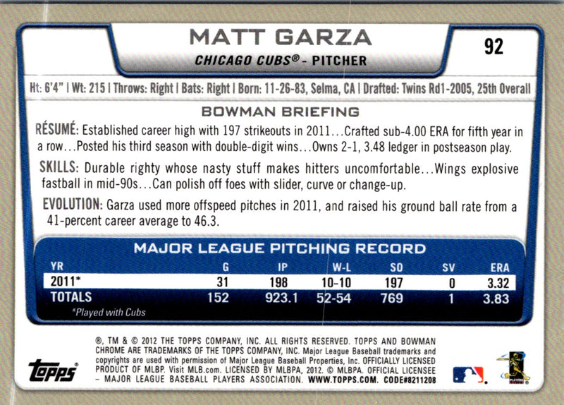 2012 Bowman Chrome Matt Garza