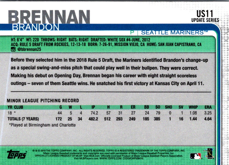 2019 Topps Update Brandon Brennan