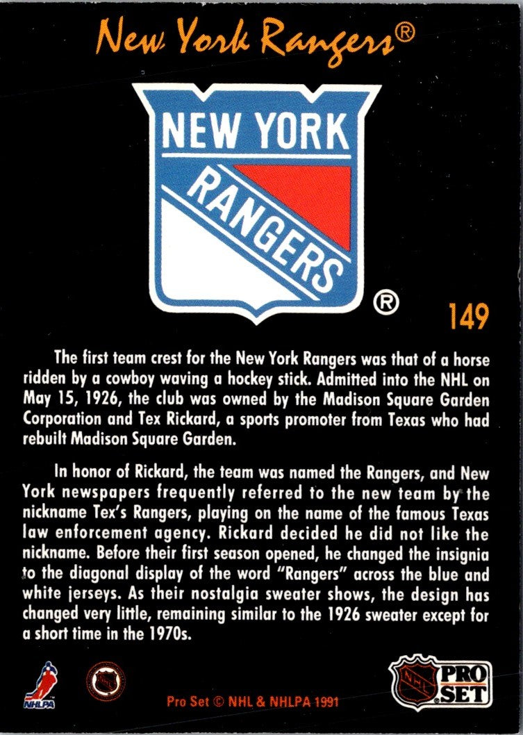 1991 Pro Set Platinum New York Rangers