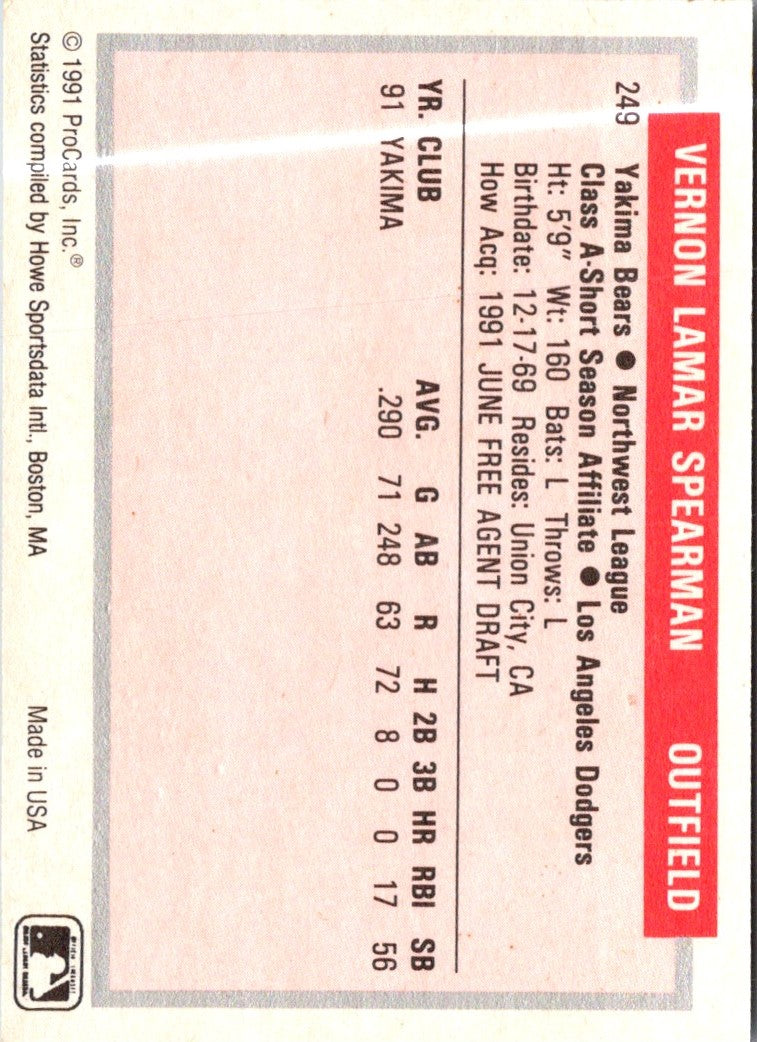 1991 ProCards Tomorrow's Heroes Vernon Spearman