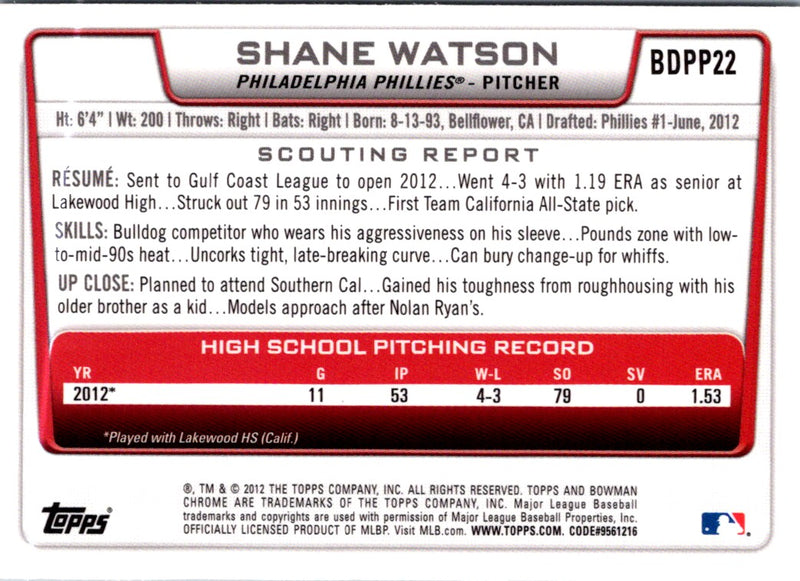 2012 Bowman Draft Picks & Prospects Chrome Shane Watson