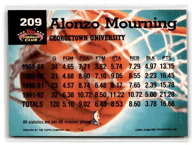 1992 Stadium Club Members Only Alonzo Mourning