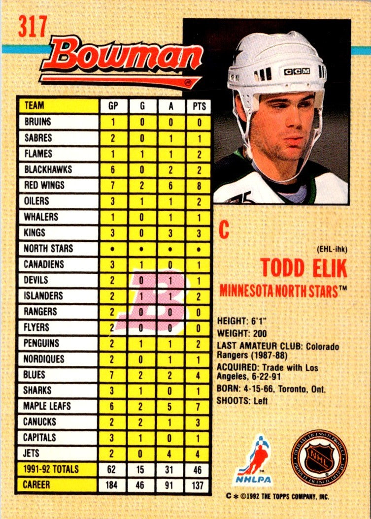 1992 Bowman Todd Elik