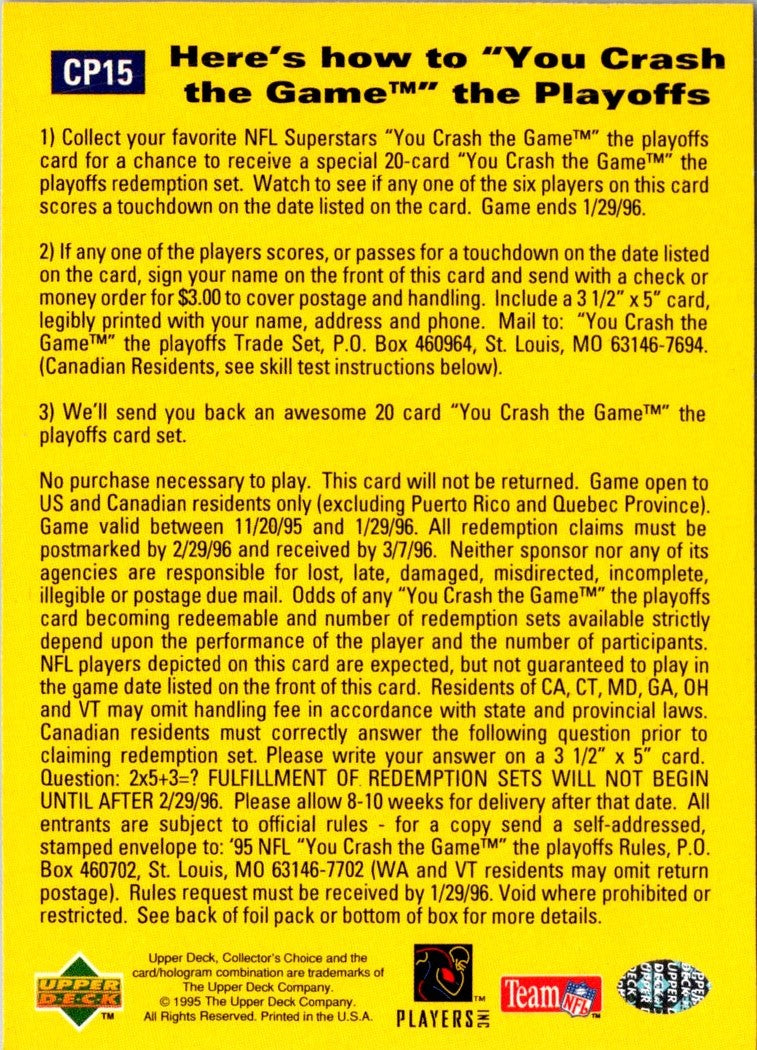 1995 Collector's Choice Update Crash Playoffs Tim Brown/Willie Davis/Tony Martin/Shannon Sharpe/Joey Galloway